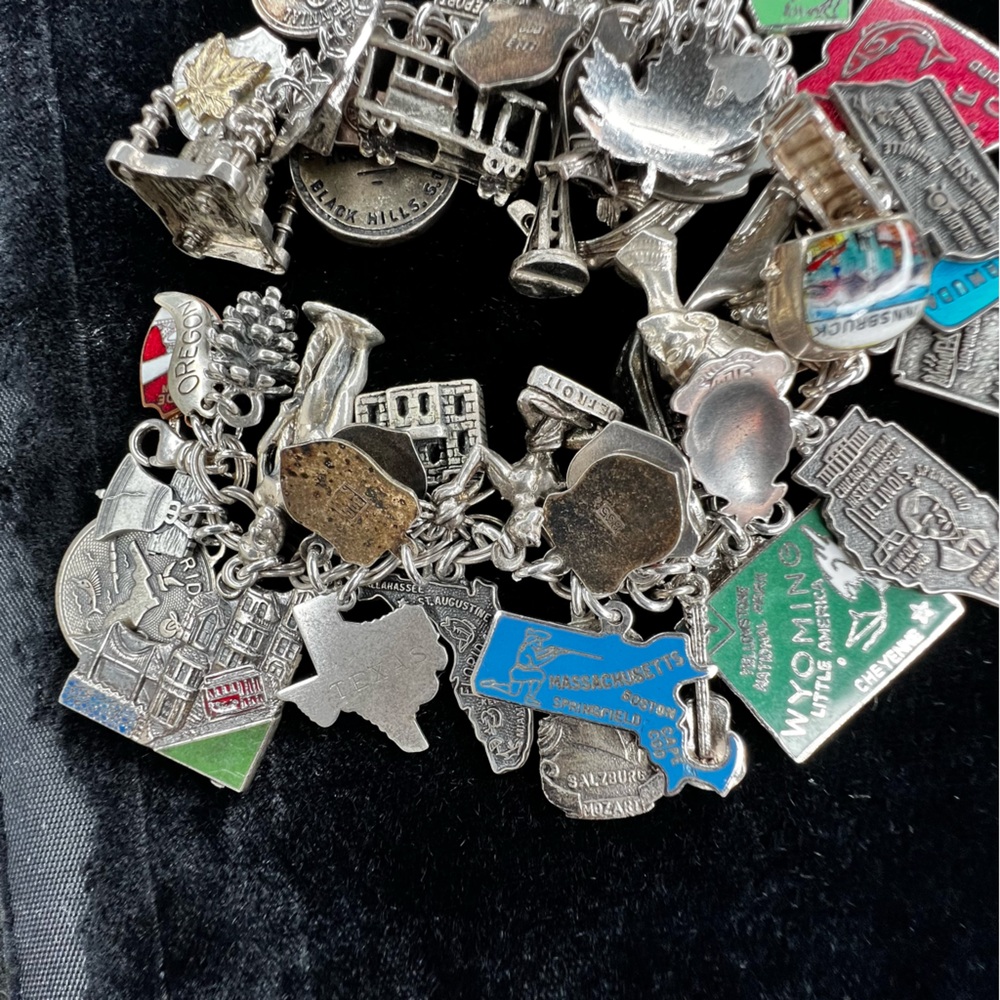 Vintage Travel LOADED Sterling 925 Silver Enamel Foreign & USA Charm Bracelet - Picture 12 of 16